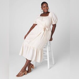 Smocked-Shoulder Puff-Sleeve Dress